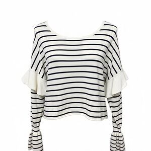 Love By Design White and Navy Striped Ruffle Sleeve Top